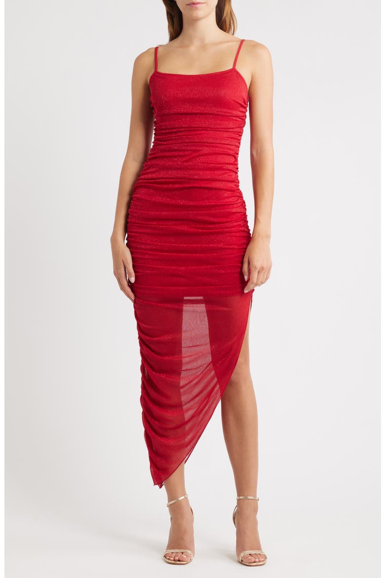 Glitter Matte Ruched Jersey Dress, Main, color, RED