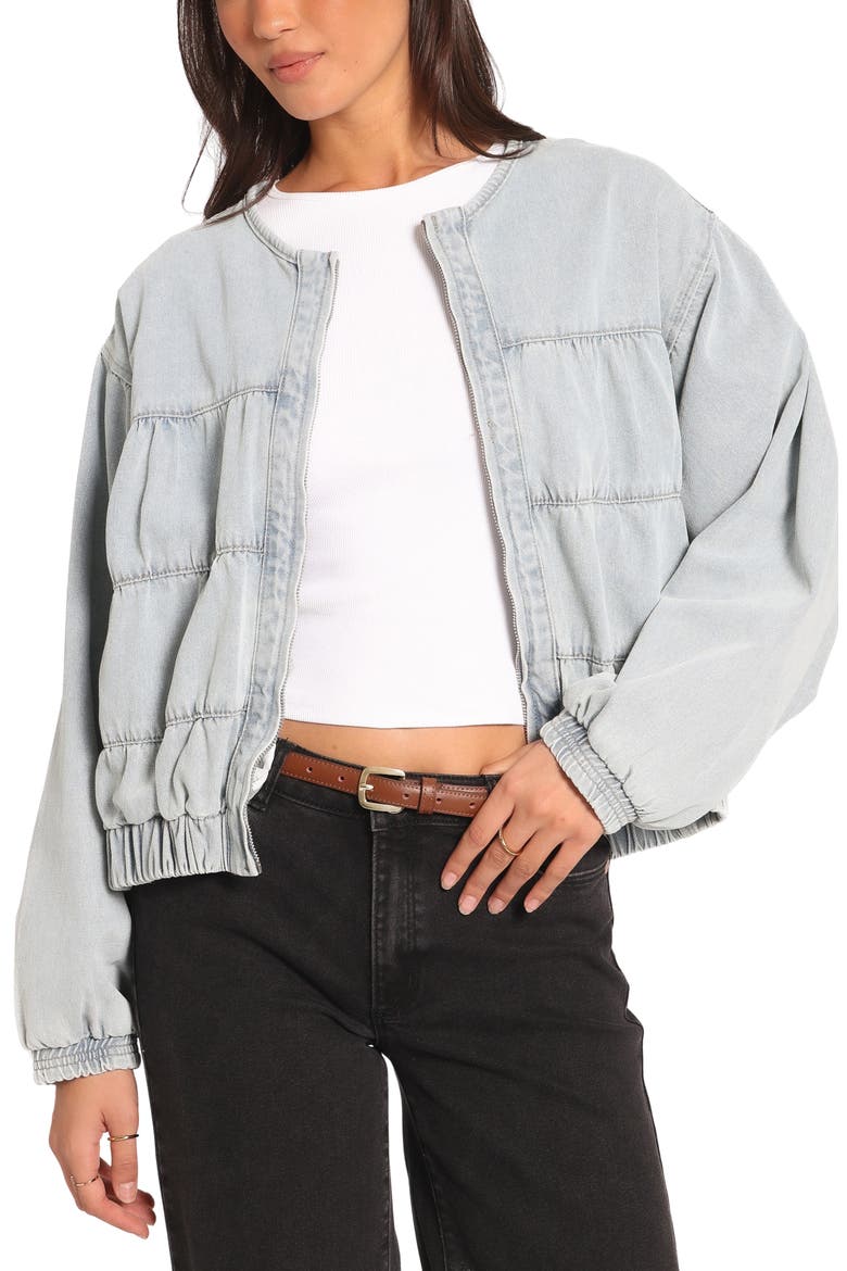 Gretal Denim Bomber Jacket, Main, color, LIGHT BLUE WASH