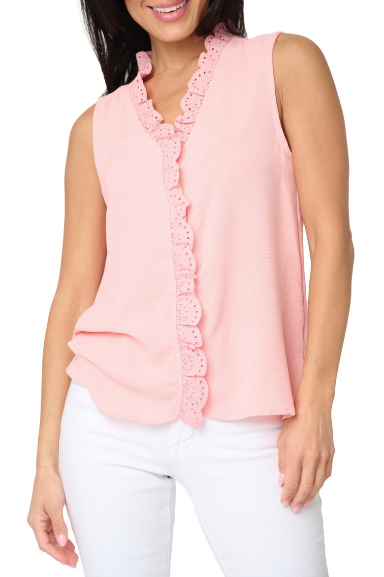 Embroidered Eyelet Trim Button-Up Top, Main, color, MAUVE