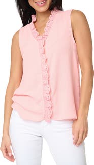 GIBSONLOOK Embroidered Eyelet Trim Button-Up Top