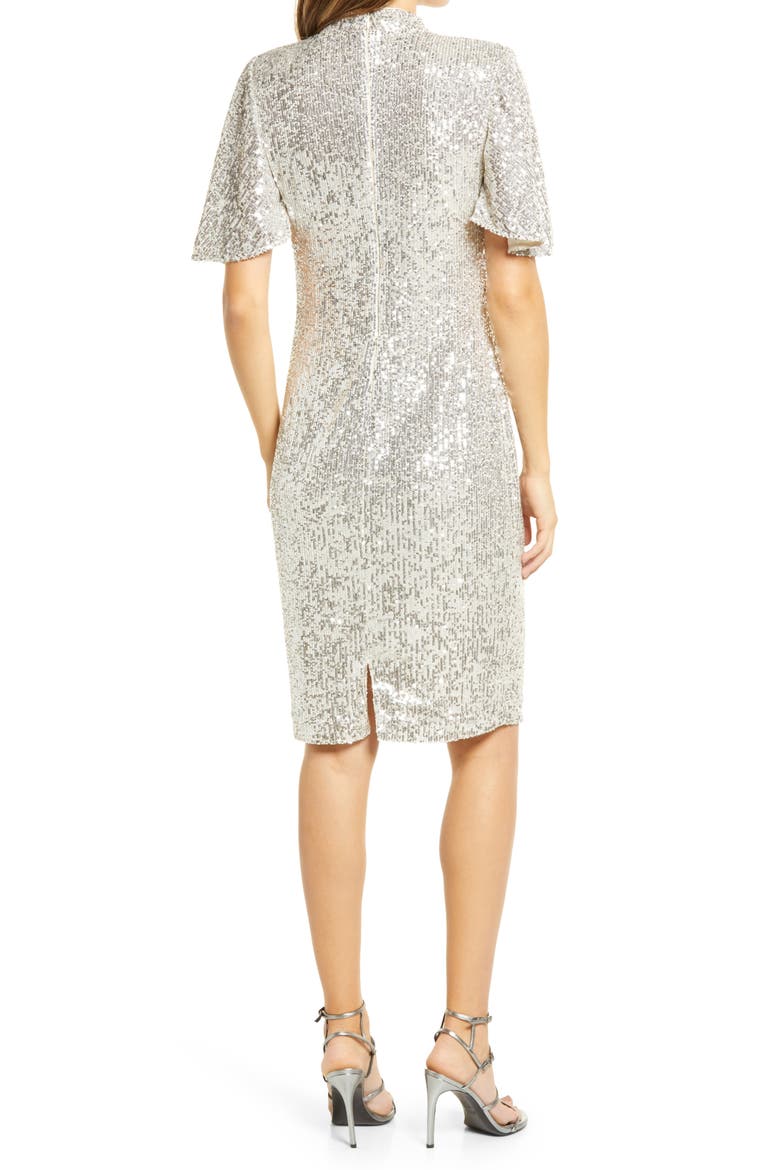 Sequin Short Sleeve Shift Dress, Alternate, color, SILVER
