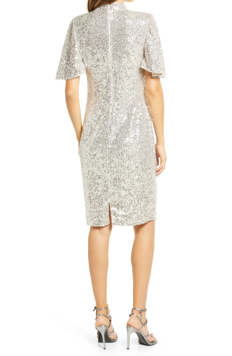 Eliza J Sequin Short Sleeve Shift Dress, Alternate, color, Silver