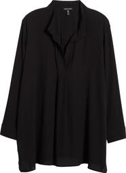 Eileen Fisher Silk Stand Collar Tunic Top
