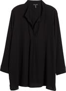 Eileen Fisher Silk Stand Collar Tunic Top