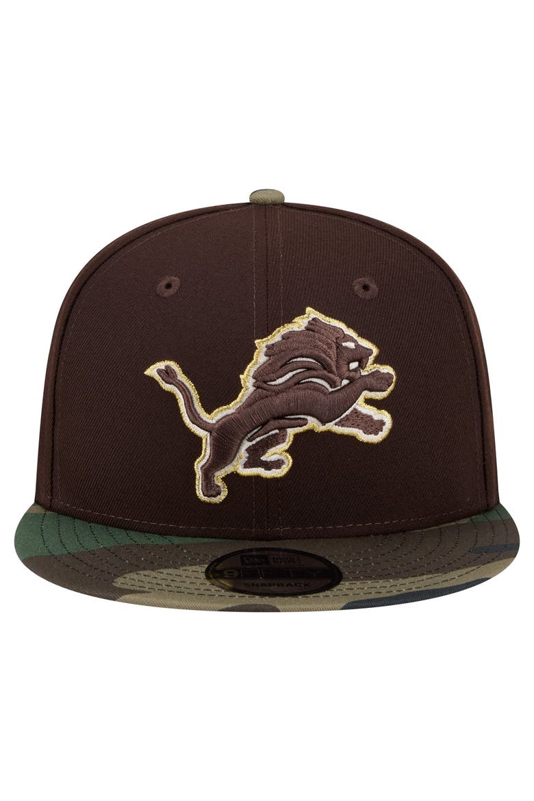 Men's New Era  Dark Brown Detroit Lions Burnt Wood Camo 9FIFTY Snapback Hat, Alternate, color, Dark Brown