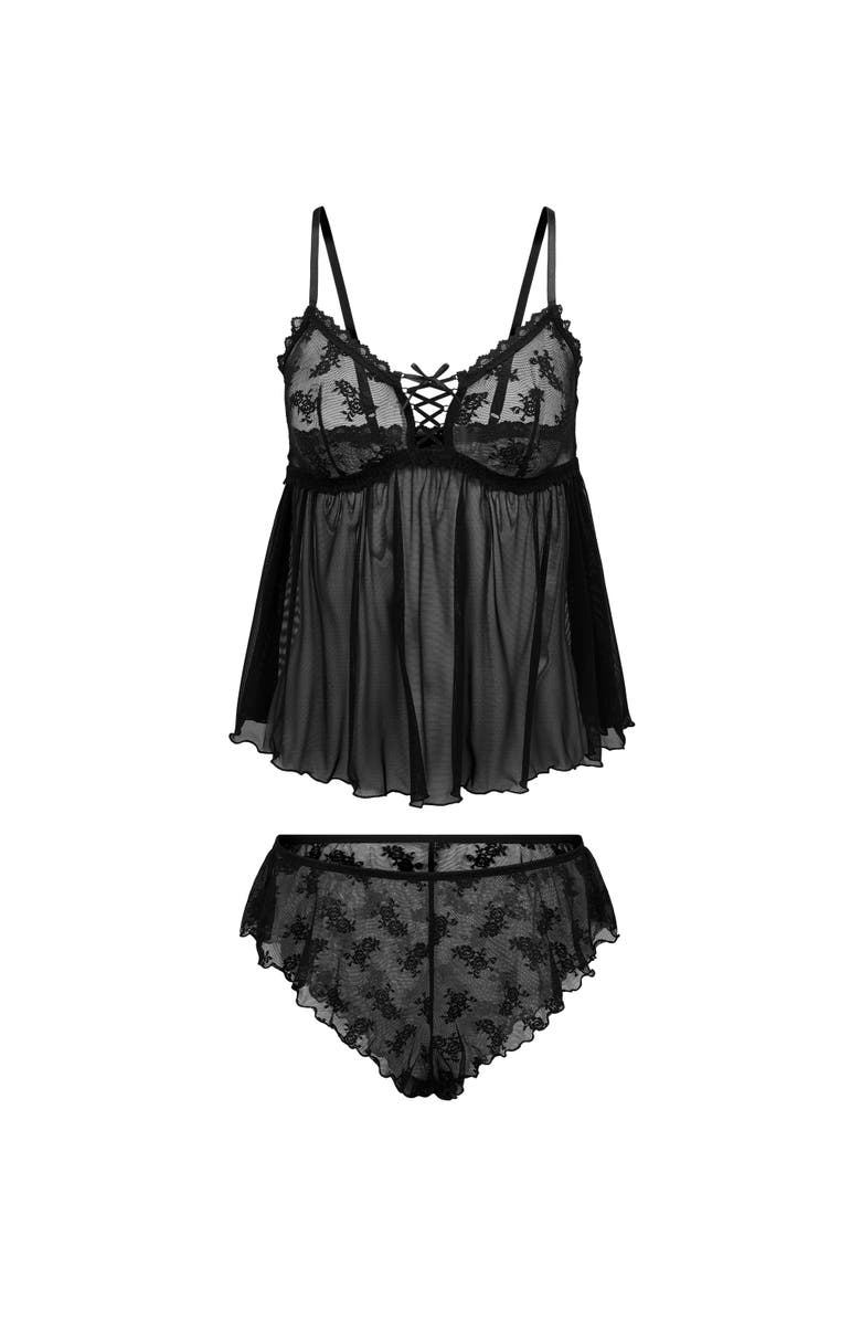 Adore Me Seraphina Cami & Flutter Shorts Set Lingerie, Alternate, color, Black