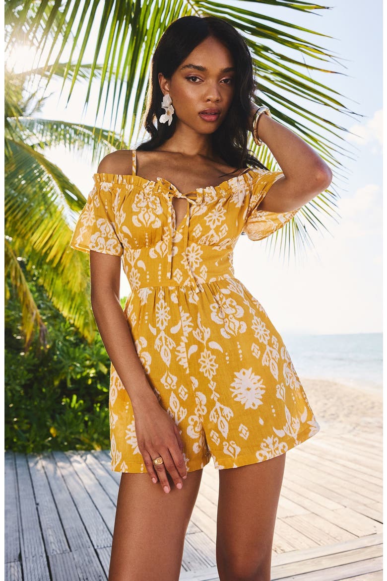 Mustard Cold Shoulder Romper, Alternate, color, YELLOW