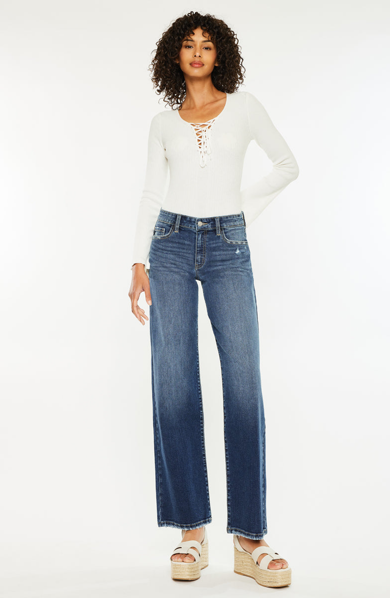 Official Kancan USA Gemma Mid Rise Wide Leg Jeans, Alternate, color, Dark Wash