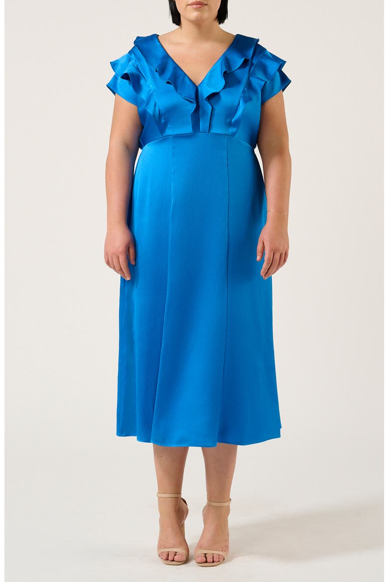 Poseidon Ruffle Trim Cocktail Dress, Main, color, COBALT