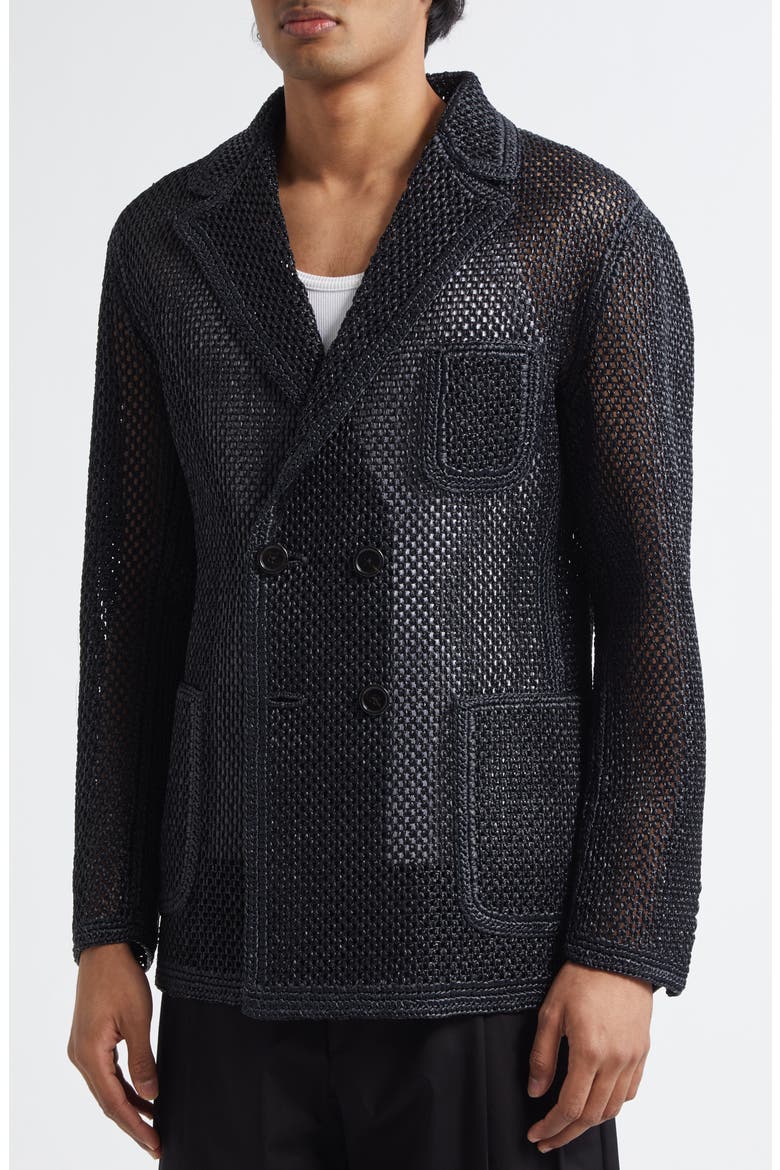 Portofino Double Breasted Raffia Mesh Sport Coat, Alternate, color, BLACK