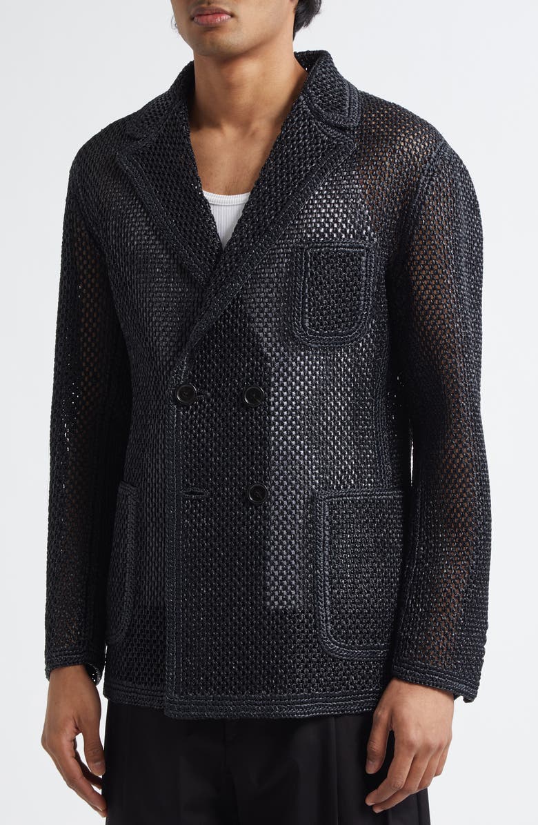 Dolce&Gabbana Portofino Double Breasted Raffia Mesh Sport Coat, Alternate, color, Black