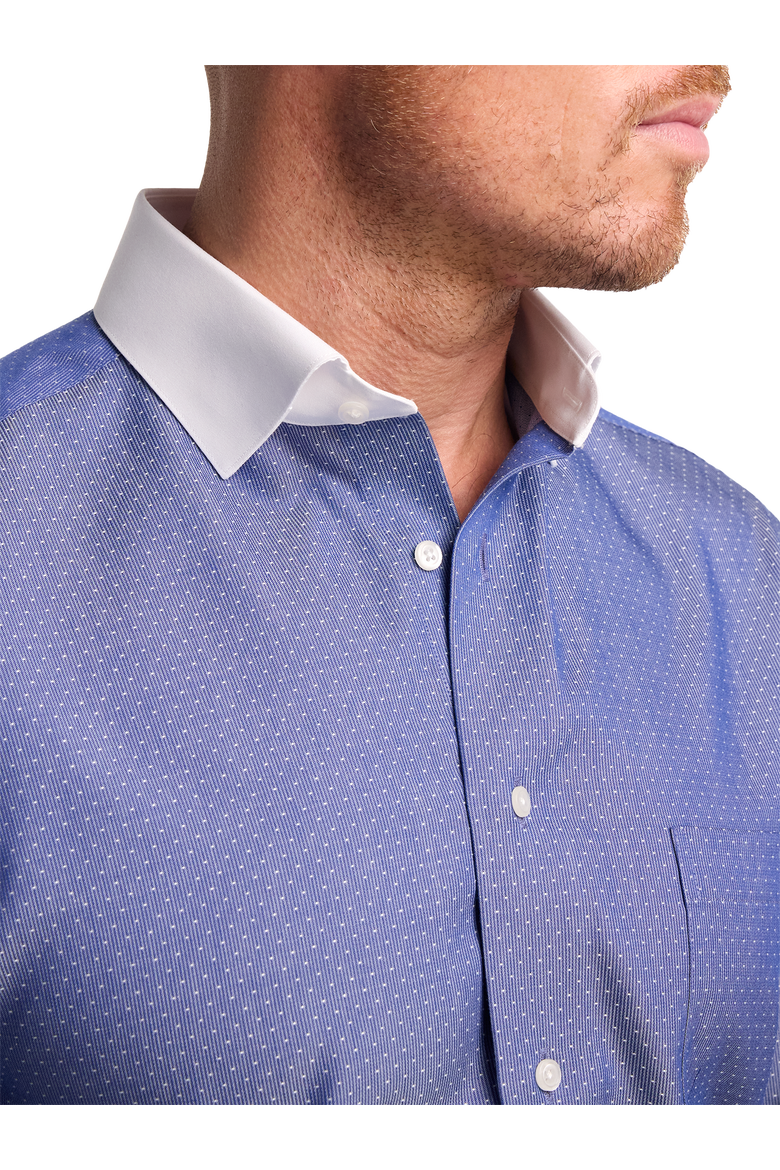 Cotton Spread Collar Dobby Slim Contrast Trim French Cuff Long Sleeve, Alternate, color, Blue