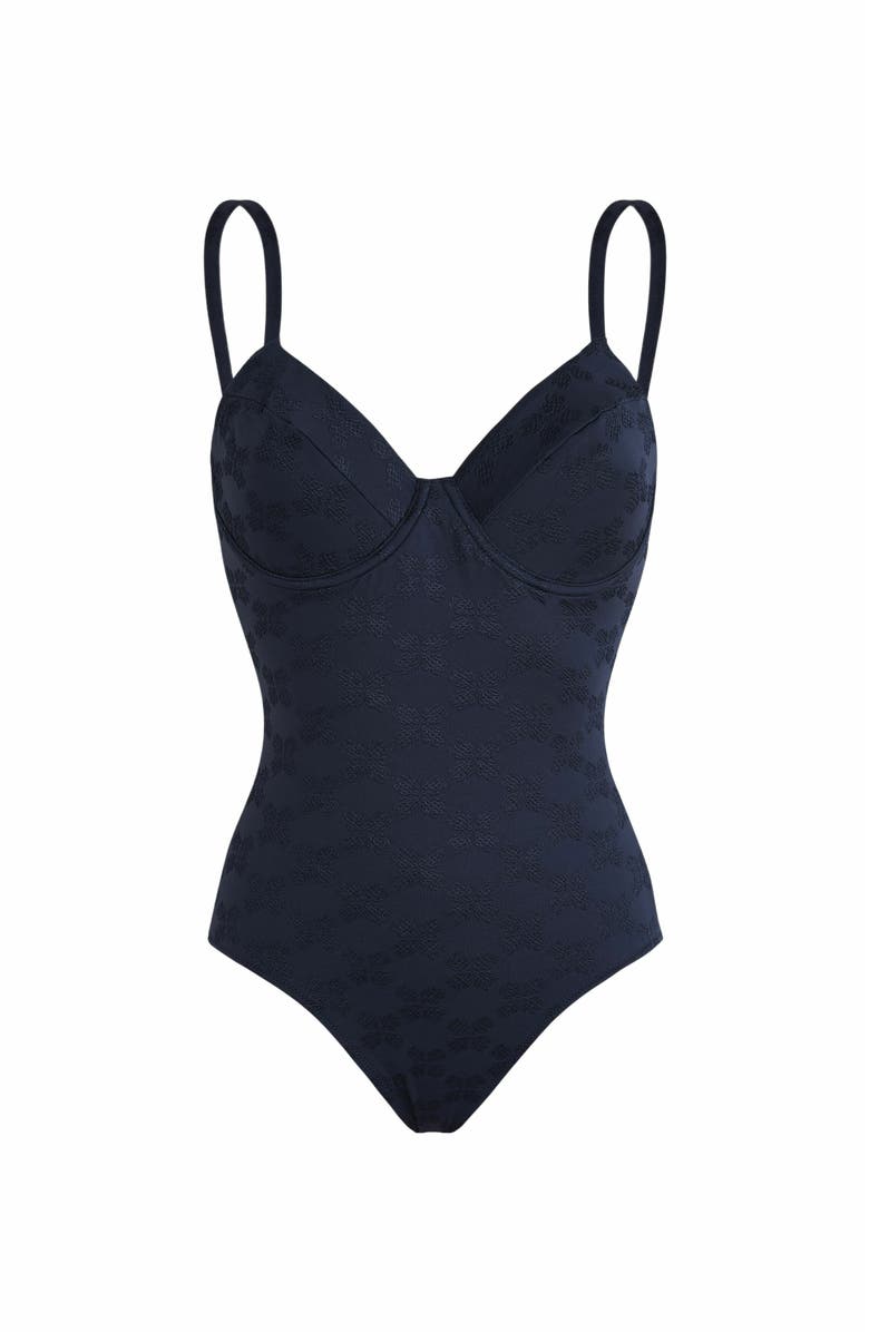 Vilebrequin Women's Turtles Monogram Underwire One-Piece Swimsuit, Alternate, color, Bleu Marine