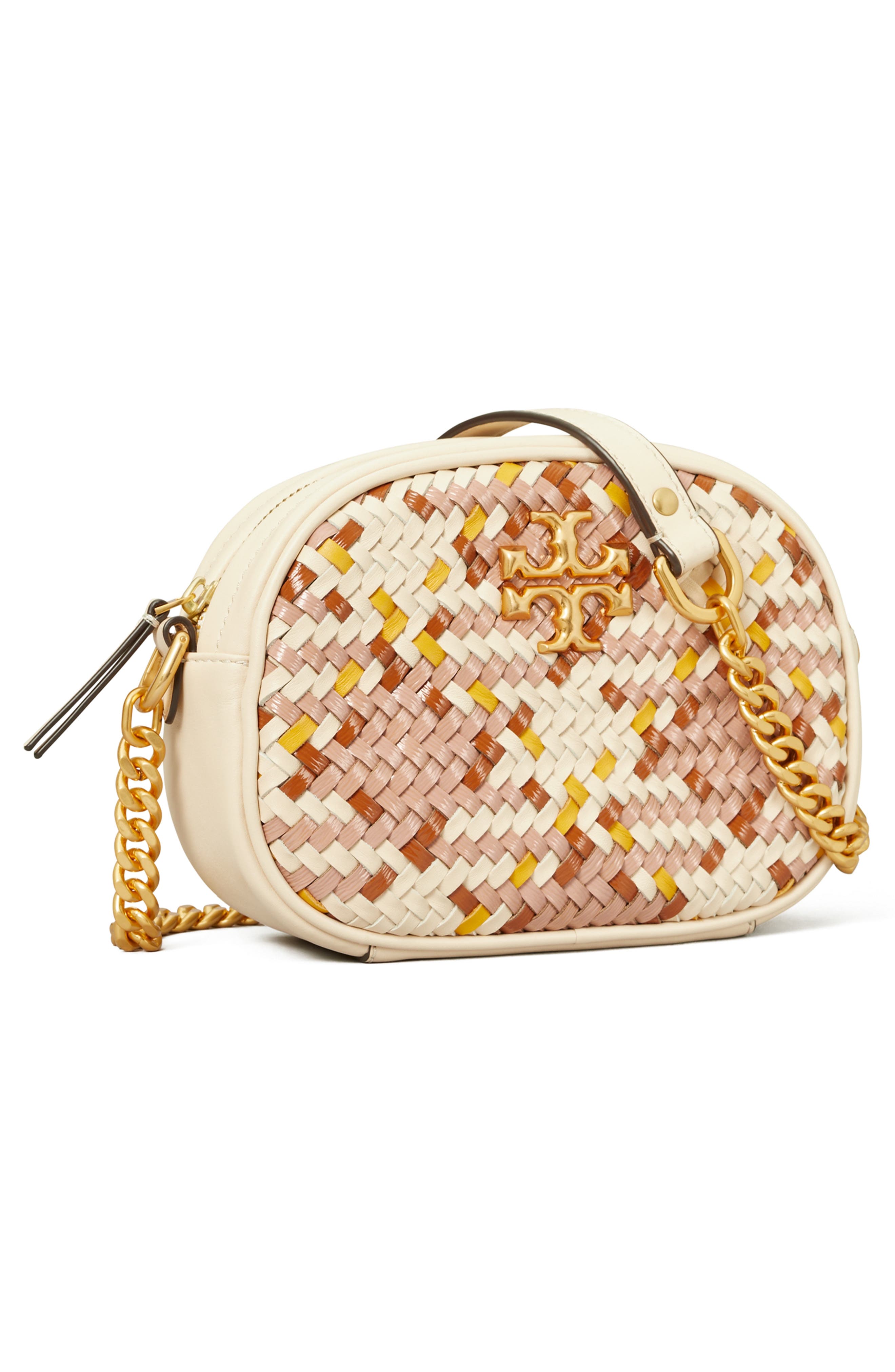 Tory Burch Small Kira Woven Leather Camera Bag, Alternate, color, 
