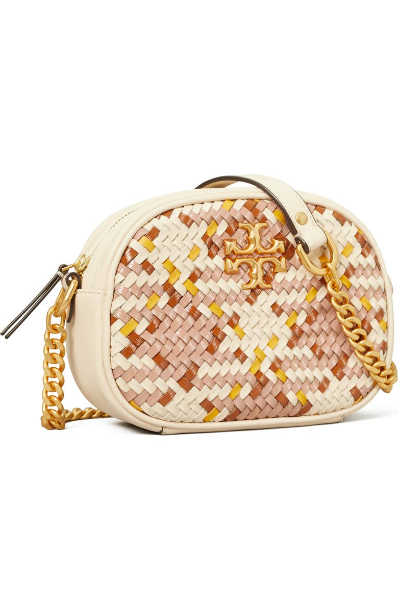 Tory Burch Small Kira Woven Leather Camera Bag, Alternate, color,