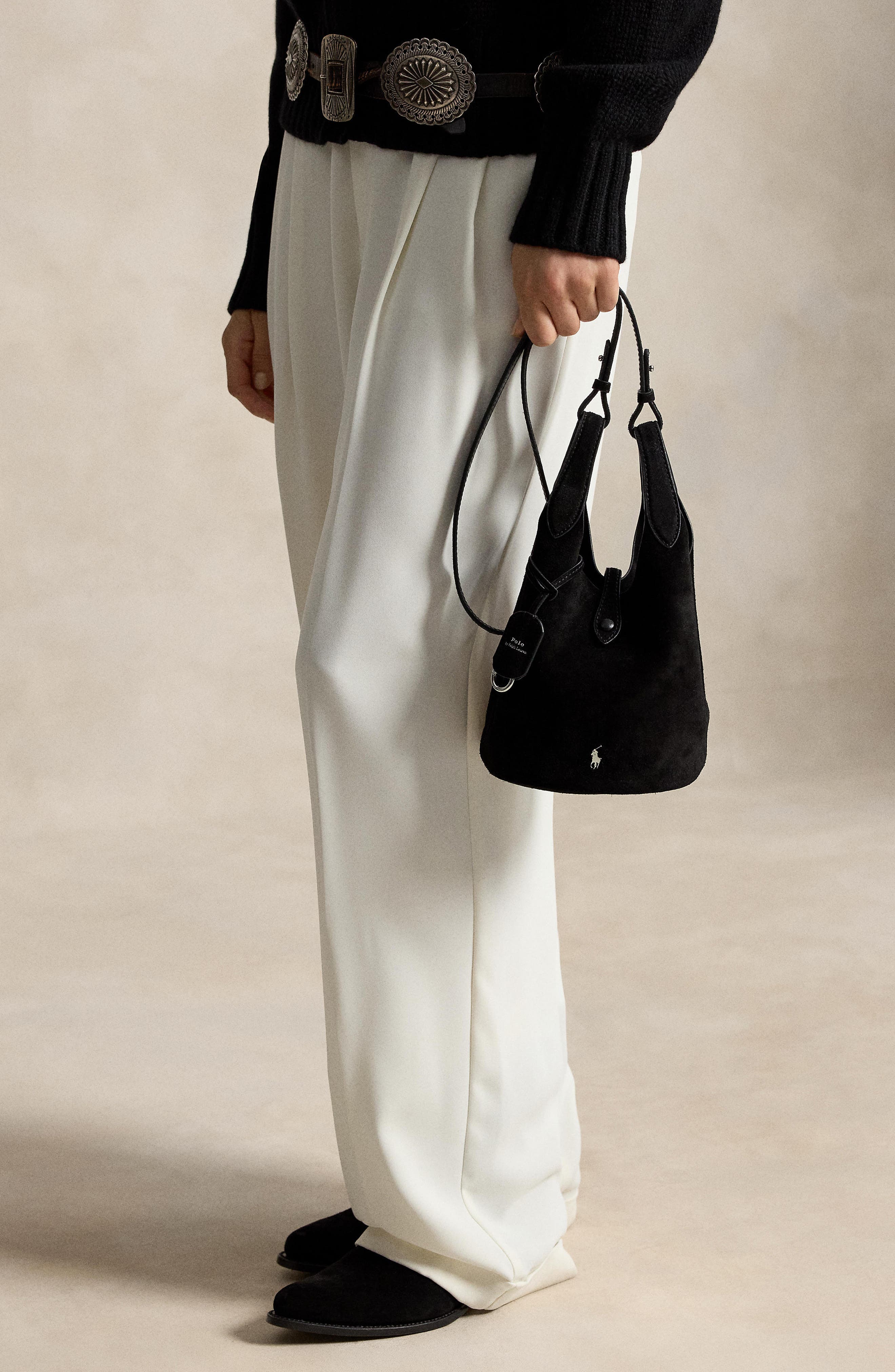 Small Polo Play Suede Tote, Alternate, color, BLACK