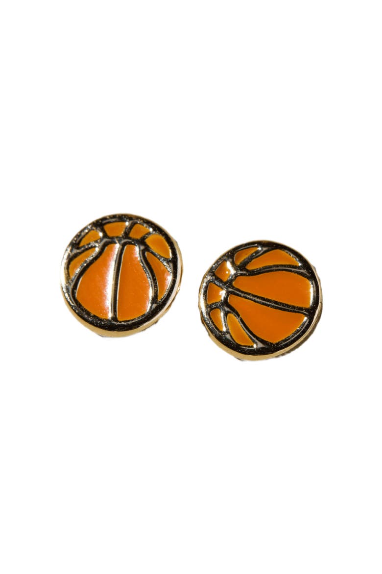 Basketball Stud Earrings, Main, color, Orange / Gold