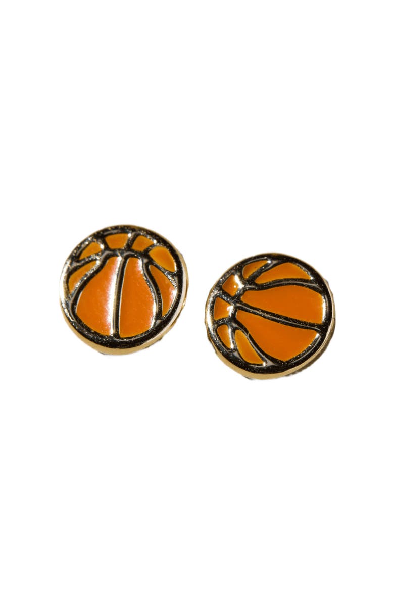 Nickel & Suede Basketball Stud Earrings, Main, color, Orange / Gold