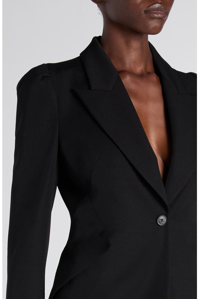 Puff Shoulder Wool Grain de Poudre Blazer, Alternate, color, BLACK