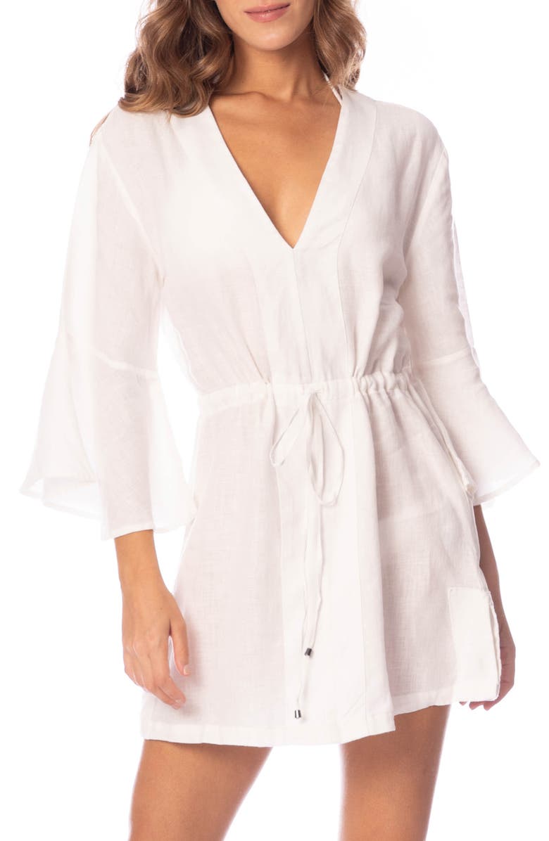 Maaji Linen Cover-Up Minidress, Main, color, White
