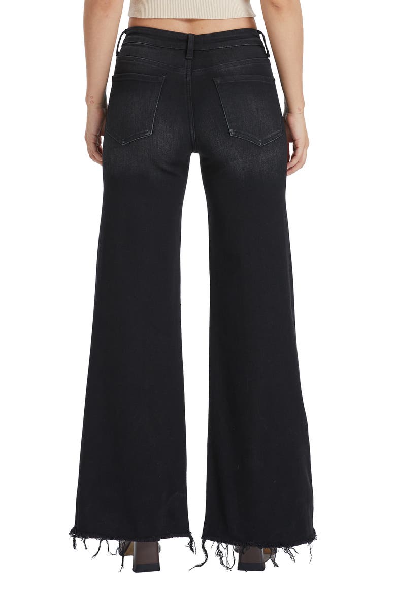 Frayed Exposed Button Mid Rise Wide Leg Jeans, Alternate, color, RAVEN