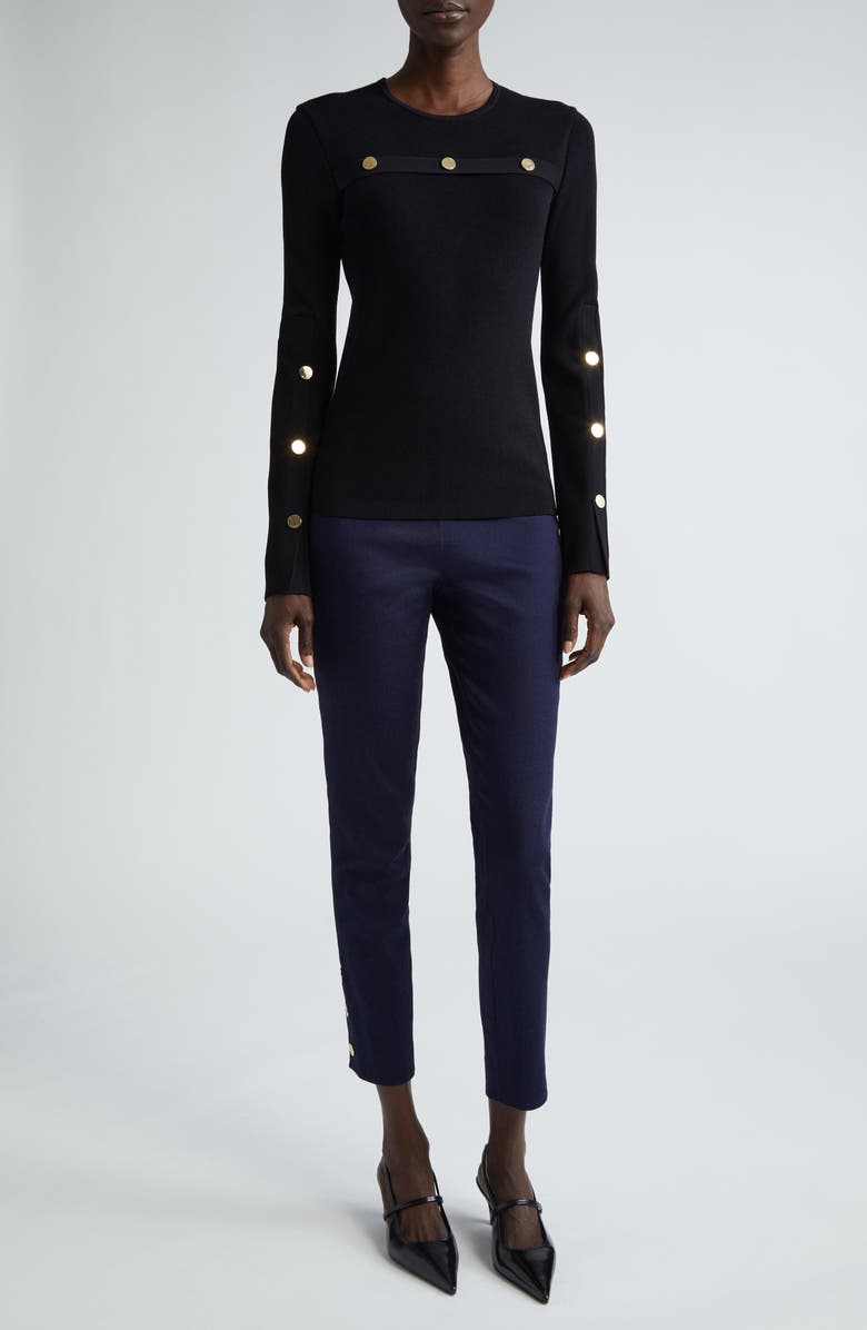 ST. JOHN Medallion Trim Crewneck Sweater, Alternate, color, 