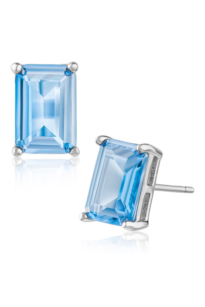 Emerald Cut Cubic Zirconia Stud Earrings, Main, color, AQUA/ SILVER
