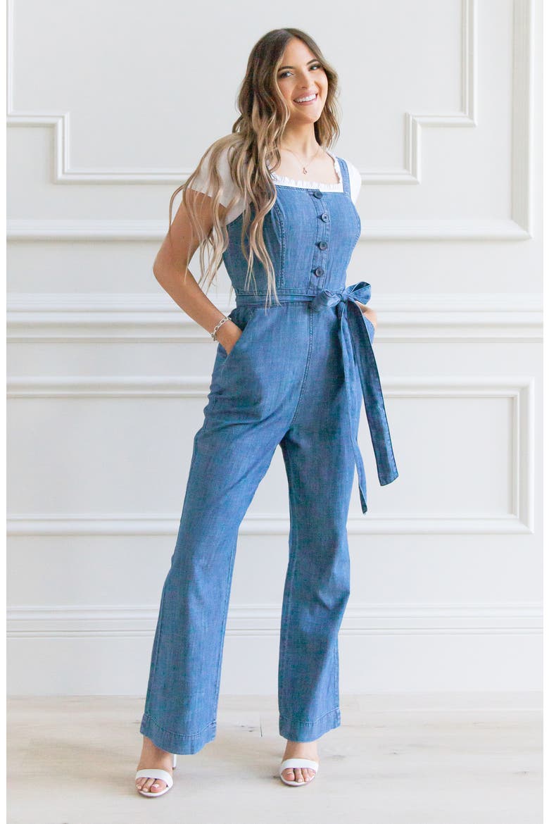 Sleeveless Chambray Jumpsuit, Alternate, color, MEDIUM WASH