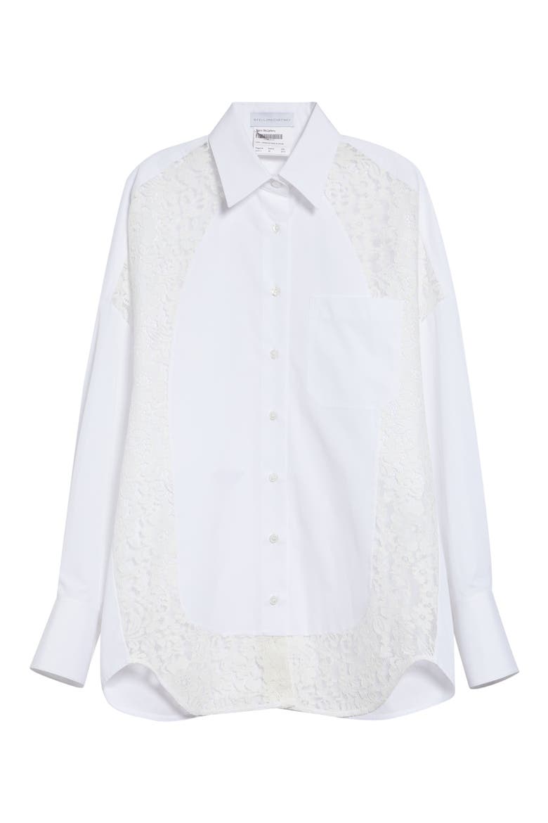 Lace Panel Poplin Shirt, Alternate, color, PURE WHITE