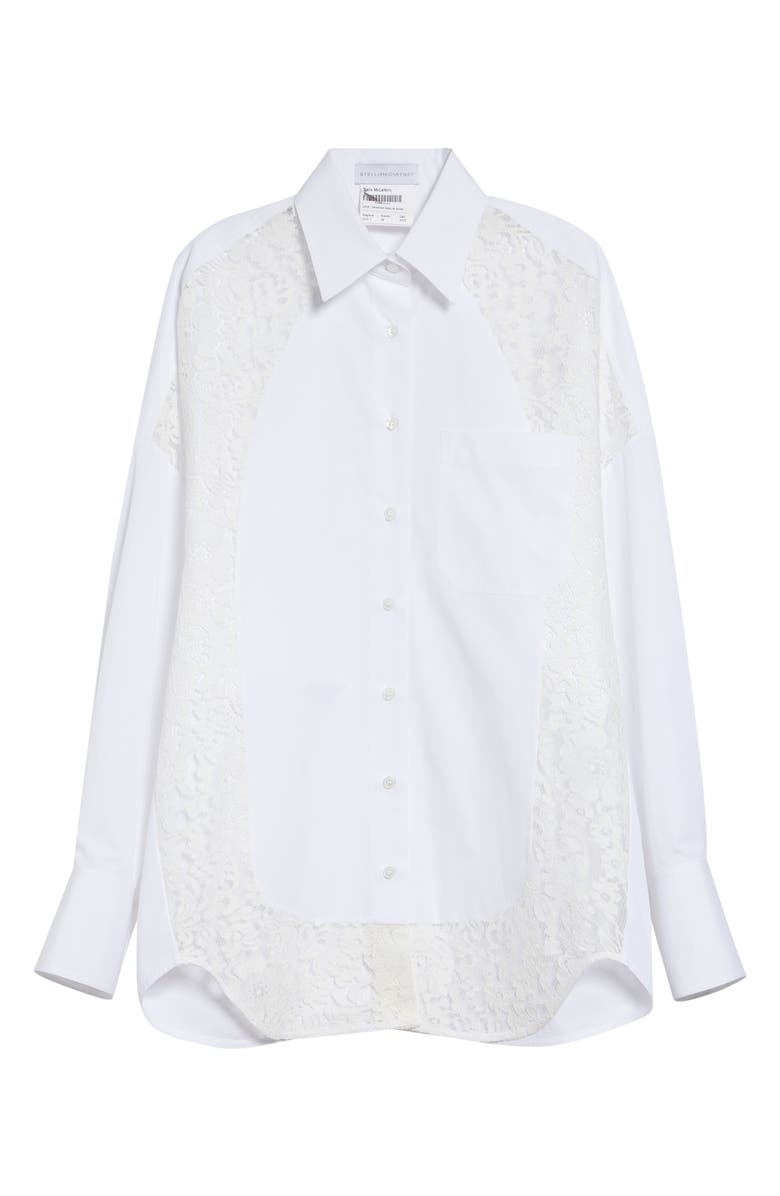 Stella McCartney Lace Panel Poplin Shirt, Alternate, color, Pure White