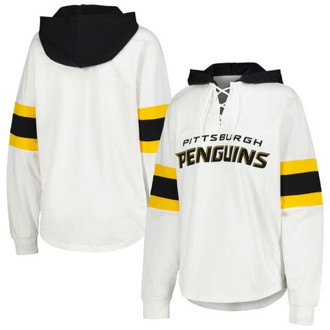 Women
s G-III 4Her by Carl Banks White/Black Pittsburgh Penguins Goal Zone Long Sleeve Lace-Up Hoodie T-Shirt
