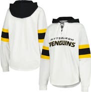 G-III 4HER BY CARL BANKS Women's G-III 4Her by Carl Banks White/Black Pittsburgh Penguins Goal Zone Long Sleeve Lace-Up Hoodie T-Shirt