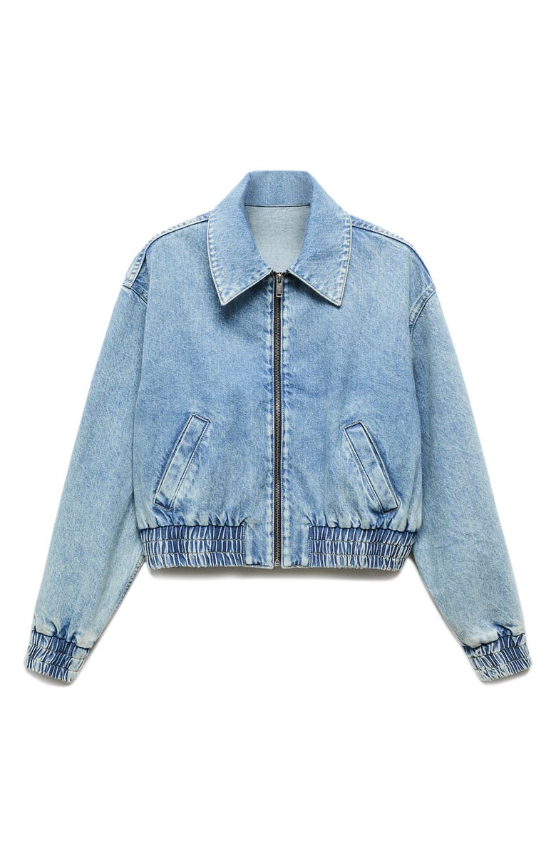 MANGO Crop Denim Bomber Jacket, Alternate, color,