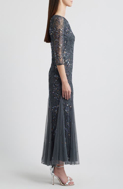 PISARRO NIGHTS PISARRO NIGHTS ILLUSION SLEEVE BEADED A-LINE GOWN
