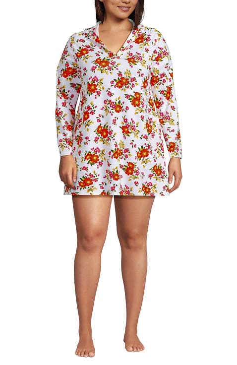 Cotton Jersey Long Sleeve Hooded Swim Cover-up Dress