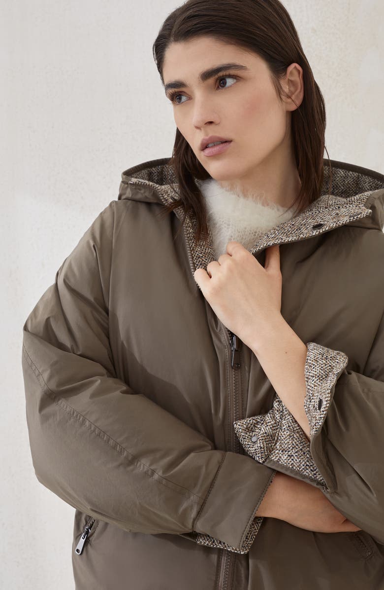 Brunello Cucinelli Flecked chevron down jacket, Alternate, color, Rope