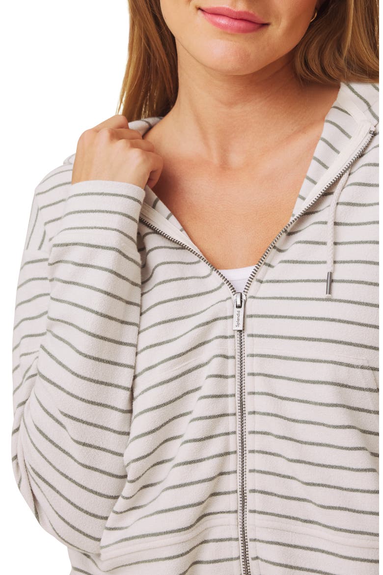 Kennedy Stripe Zip Front Hoodie, Alternate, color, PALE OAK WHITE/ GREEN