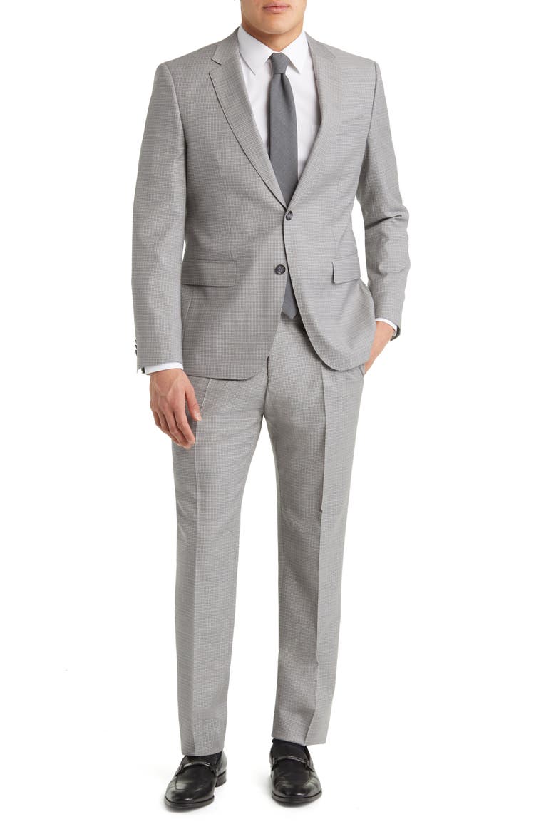 Stretch Virgin Wool Suit, Main, color, SILVER