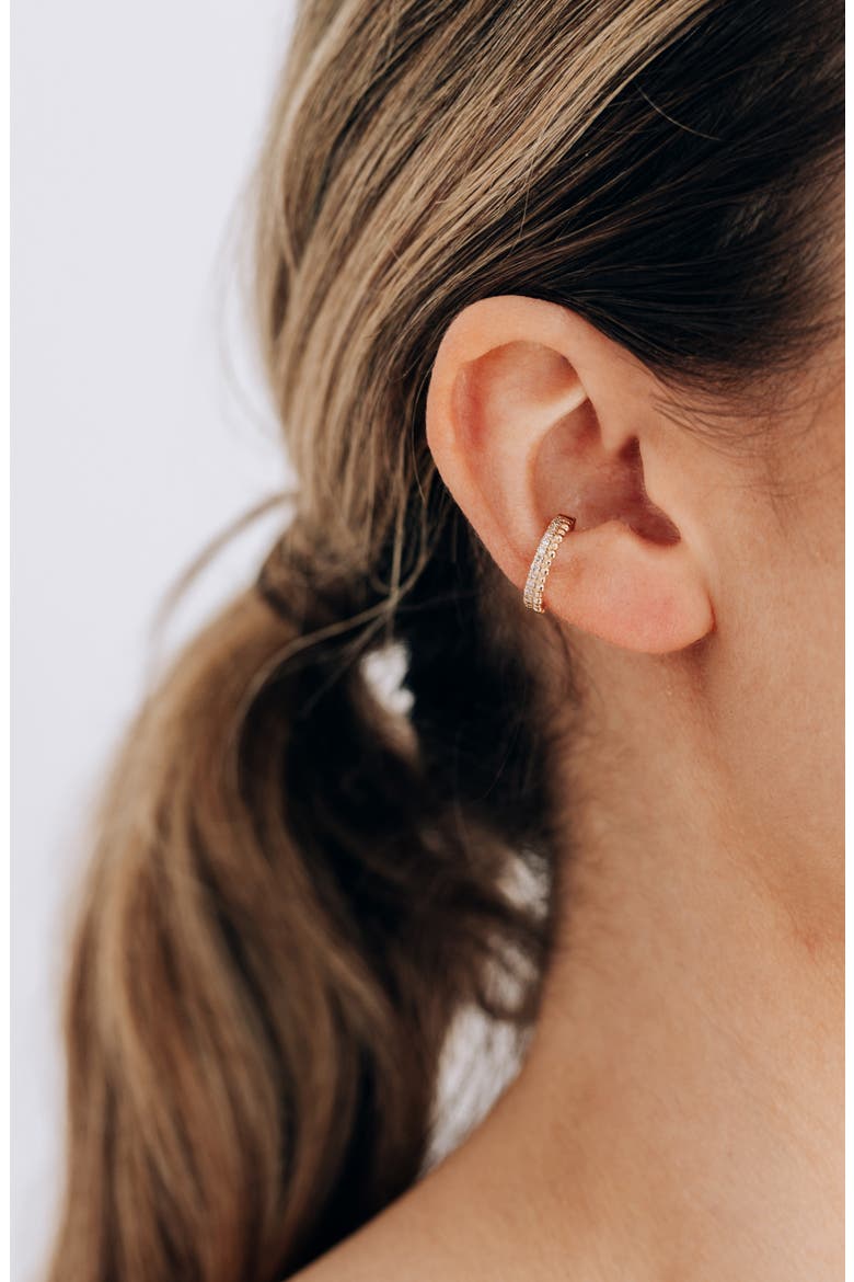 Single Dew Drop Double Pavé Diamond Ear Cuff, Alternate, color, YELLOW GOLD