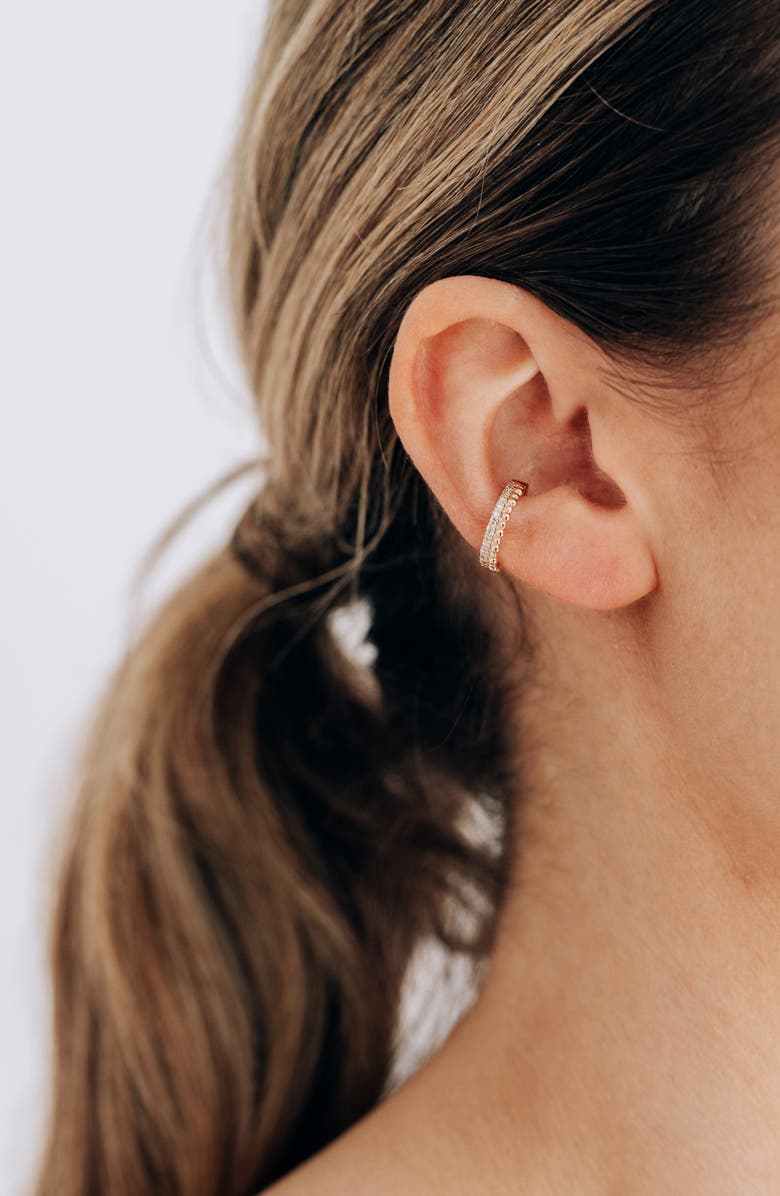 Anzie Single Dew Drop Double Pavé Diamond Ear Cuff, Alternate, color, Yellow Gold