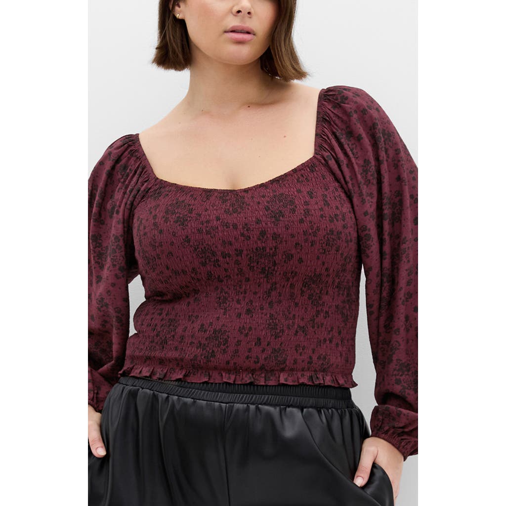 City Chic Abbie Floral Smocked Top In Purple