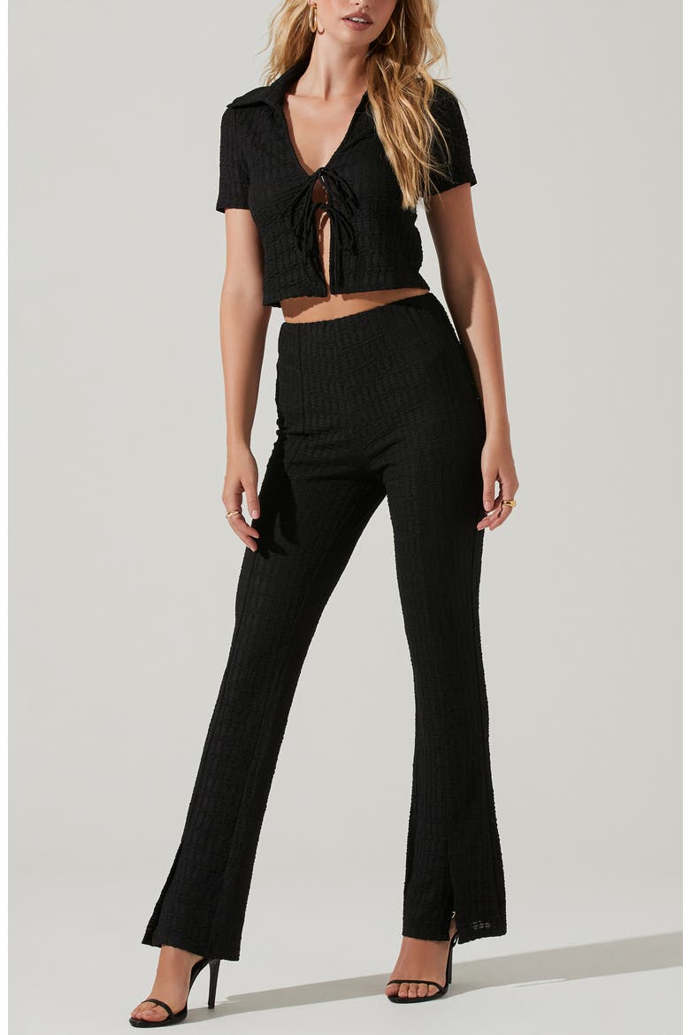 Zoey Textured Tie Front Crop Top, Alternate, color, BLACK