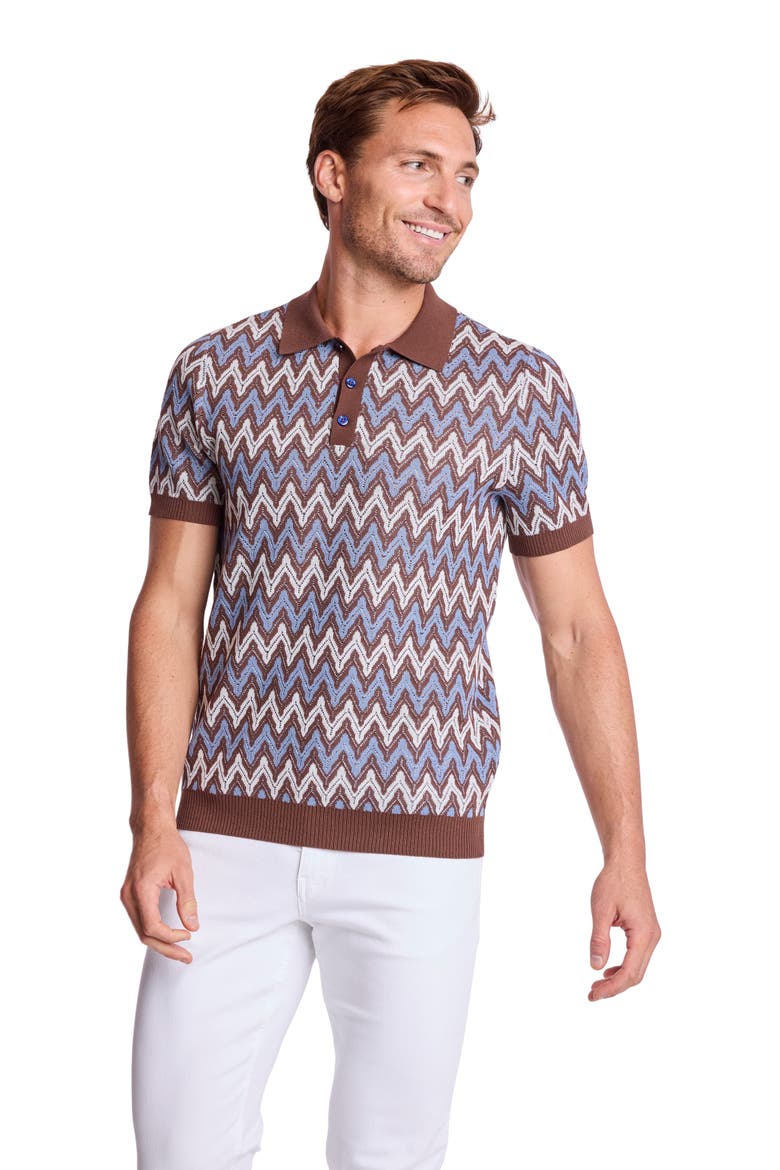 Trim Fit Zigzag Knit Polo, Alternate, color, BLUE TRUFFLE ZIG ZAG