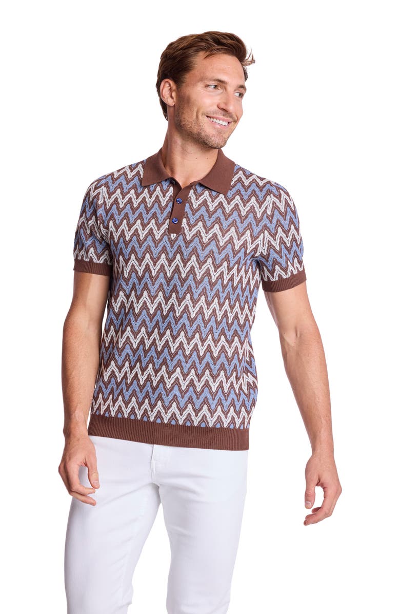PAISLEY & GRAY Trim Fit Zigzag Knit Polo, Alternate, color, Blue Truffle Zig Zag