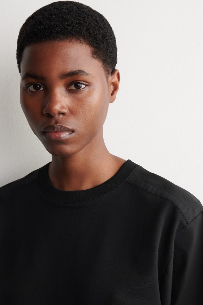 Poplin-paneled Jersey T-shirt, Alternate, color, BLACK