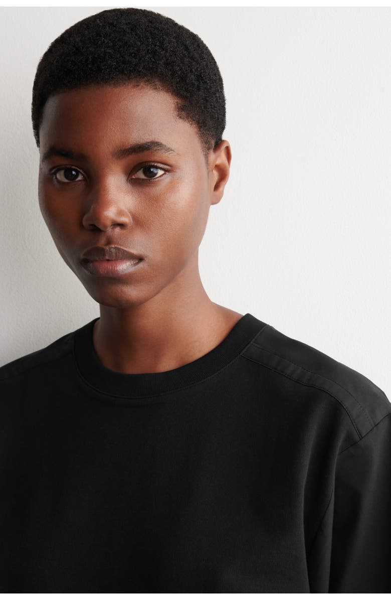 COS Poplin-panelled Jersey T-shirt, Alternate, color, Black