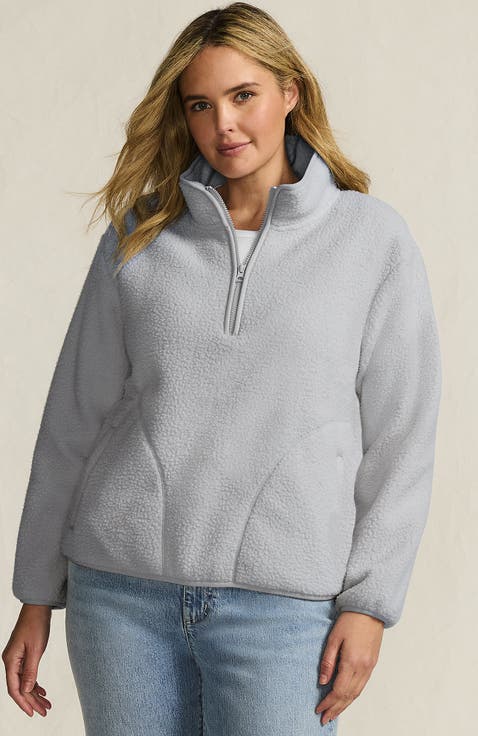 Plus Size Print Half Zip Cozy High Pile Fleece Pullover