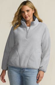 Lands' End Plus Size Print Half Zip Cozy High Pile Fleece Pullover