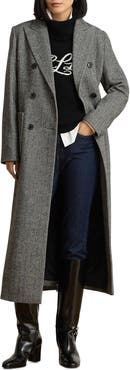 Lauren Ralph Lauren Herringbone Wool Blend Long Coat