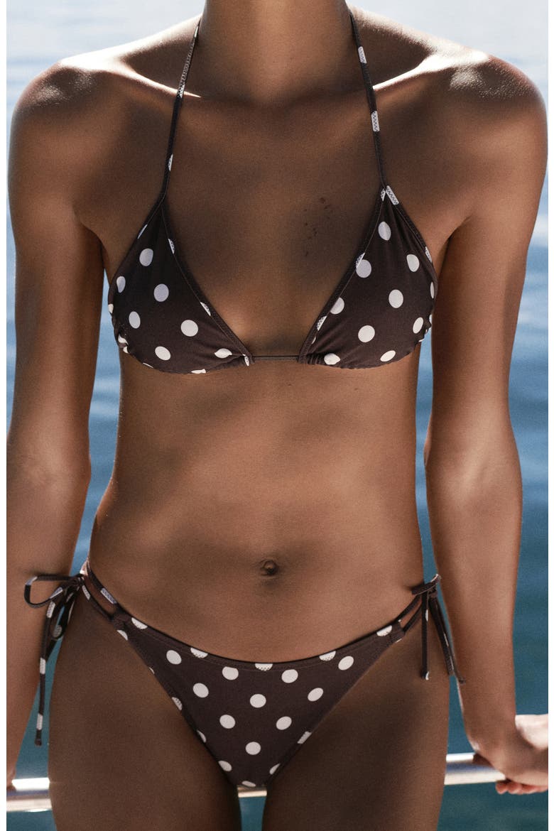 Polka Dot Triangle Swim Top, Alternate, color, BROWN